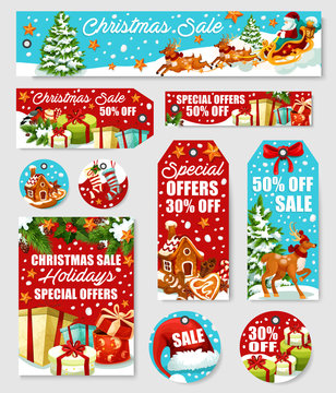 Christmas sale tag, discount label and shop card
