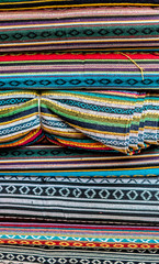 Various of colorful fabrics at a market stall in Kathmandu