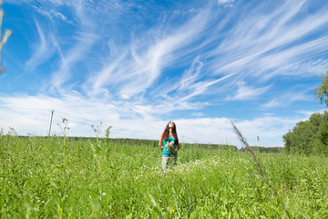 Blue sky and green fields in the countryside