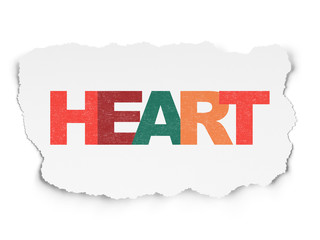 Healthcare concept: Painted multicolor text Heart on Torn Paper background