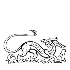 Dragon. Traditional Vector illustration. Ethnic tattoo style