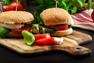 Italian Caprese sandwiches with  mozzarella cheese