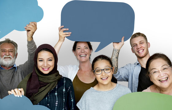 Group Of Diversity People Holding Speech Bubble Sign