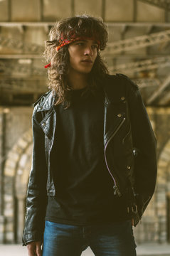 Young man in the leather jacket