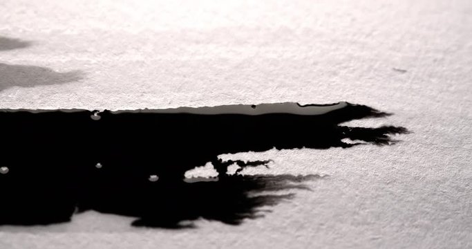 Black ink run and bleeding in white paper. Ideal ink texture to add to modern projects