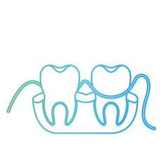 teeth and gums with dental floss between them in degraded green to blue color contour