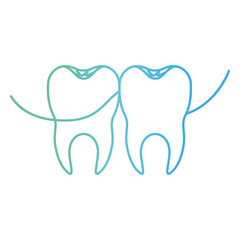 teeth with dental floss between them in degraded green to blue color contour