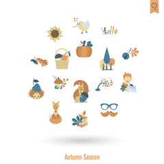 Fototapeta premium Set of Flat Autumn Icons