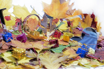 Autumn leaves with some decorative elements.