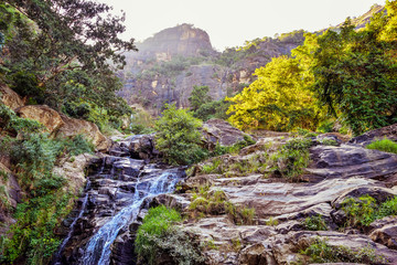 Fototapeta na wymiar The Ravana Falls is a popular sightseeing attraction in Sri Lanka. 