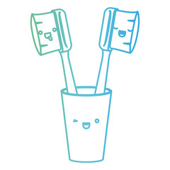 glass with male and female toothbrush kawaii in degraded green to blue color contour