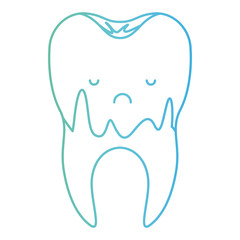 caries in the root of kawaii tooth in degraded green to blue color contour