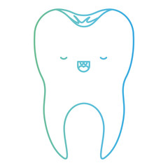 healthy kawaii tooth with root in degraded green to blue color contour