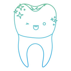 kawaii tooth with dental crown and root in degraded green to blue color contour