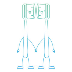cartoon couple toothbrushes in degraded green to blue color contour