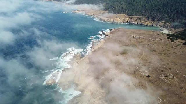 Fog Drifts Over Northern California Coastline Aerial