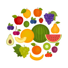 Fruits and vegetables set. Organic and healthy food. Flat style, vector illustration.