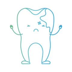 cartoon tooth with caries by side in degraded green to blue color contour