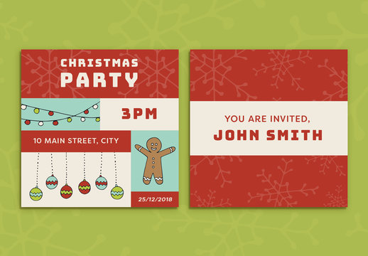Square Christmas Party Card Layout with Gingerbread Men and Ornaments