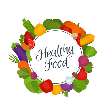 Vegetables frame. Healthy food. Organic food. Flat style, vector illustration.