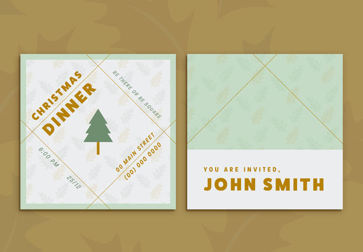 Christmas Dinner Invitation with Tree and Holly Elements