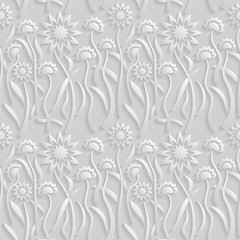 Fototapeta premium Seamless 3D white pattern, natural floral pattern, vector. Endless texture can be used for wallpaper, pattern fills, web page background, surface textures.