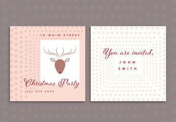 Christmas Party Invitation with Reindeer and Polka Dots
