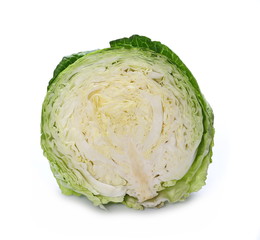 Fototapeta premium Green cabbage head, half isolated on white background