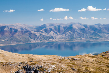 Obraz premium Mountain landscape with Prespa Lake, Macedonia