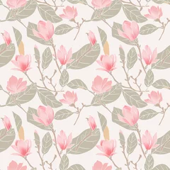 Foto op Canvas Hand drawn pink magnolia flower vector seamless pattern © momosama