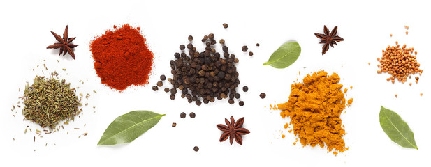 Spices in containers on a white background, Isolated