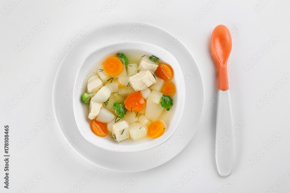 Canvas Prints plate of delicious baby soup, isolated on white