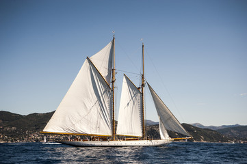 Fototapeta na wymiar a wonderful ancient sailboat sailing in the Mediterranean Sea