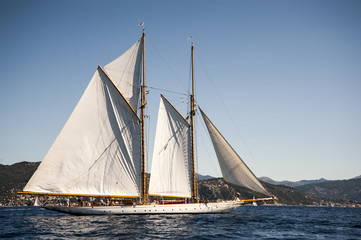 Fototapeta na wymiar a wonderful ancient sailboat sailing in the Mediterranean Sea