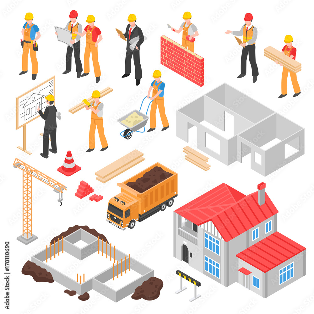 Wall mural Construction Isometric Set 