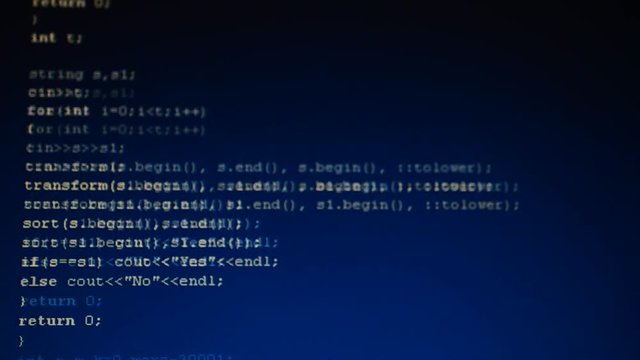 Source code on the monitor screen.