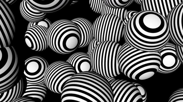 Abstract background with black and white spheres. Seamless loop