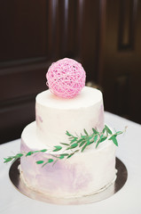 Luxury decorated wedding cake on the table