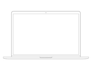 Vector illustration in line style Laptop Computer PC with space for your message on white screen. - obrazy, fototapety, plakaty