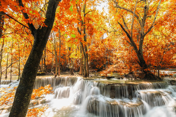 Waterfall Huay Mae Kamin beautiful ,with in autumn of forest