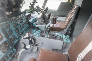 Pilot cabin of old military helicopter