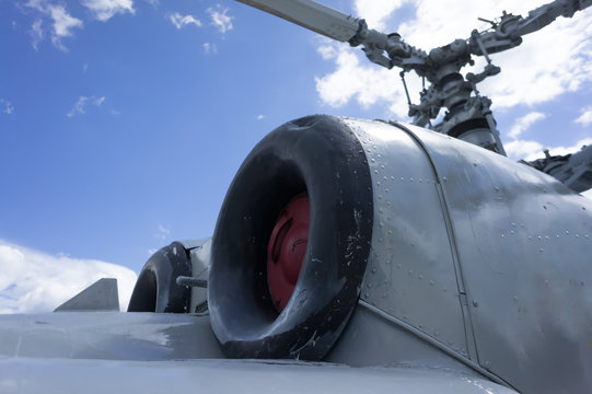 Rotating rotor of the helicopter close-up