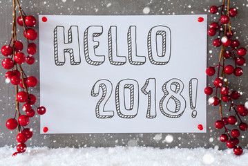 Fototapeta na wymiar Label, Snowflakes, Christmas Decoration, Text Hello 2018