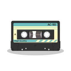 Audio cassette in retro style isolated on a white background. Vintage style music storage icon. Old record player tape.