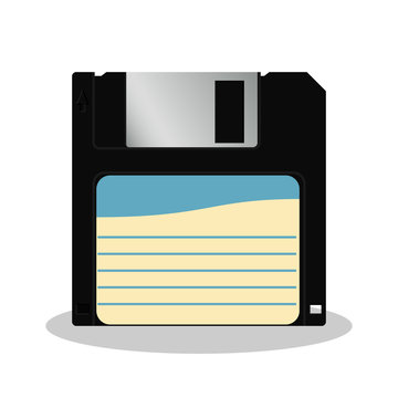 Floppy diskette in retro style isolated on a white background. Vintage data storage icon. Old computer data carrier.