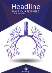 Medical journal cover template in A4 with human low poly bronchus