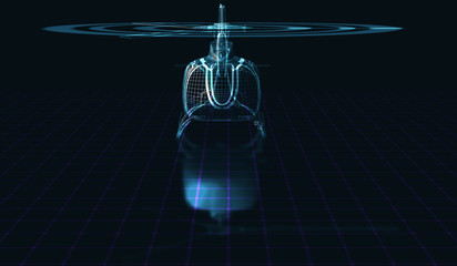 Holographic framework of the helicopter. 3D illustration