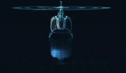 Peel and stick wall murals For him Holographic framework of the helicopter. 3D illustration