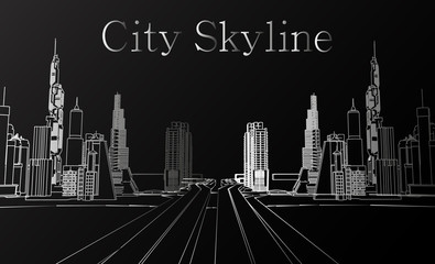 The silhouette of the city in a flat style. Modern urban landscape.