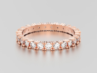 3D illustration rose gold eternity band diamond ring with reflection and shadow